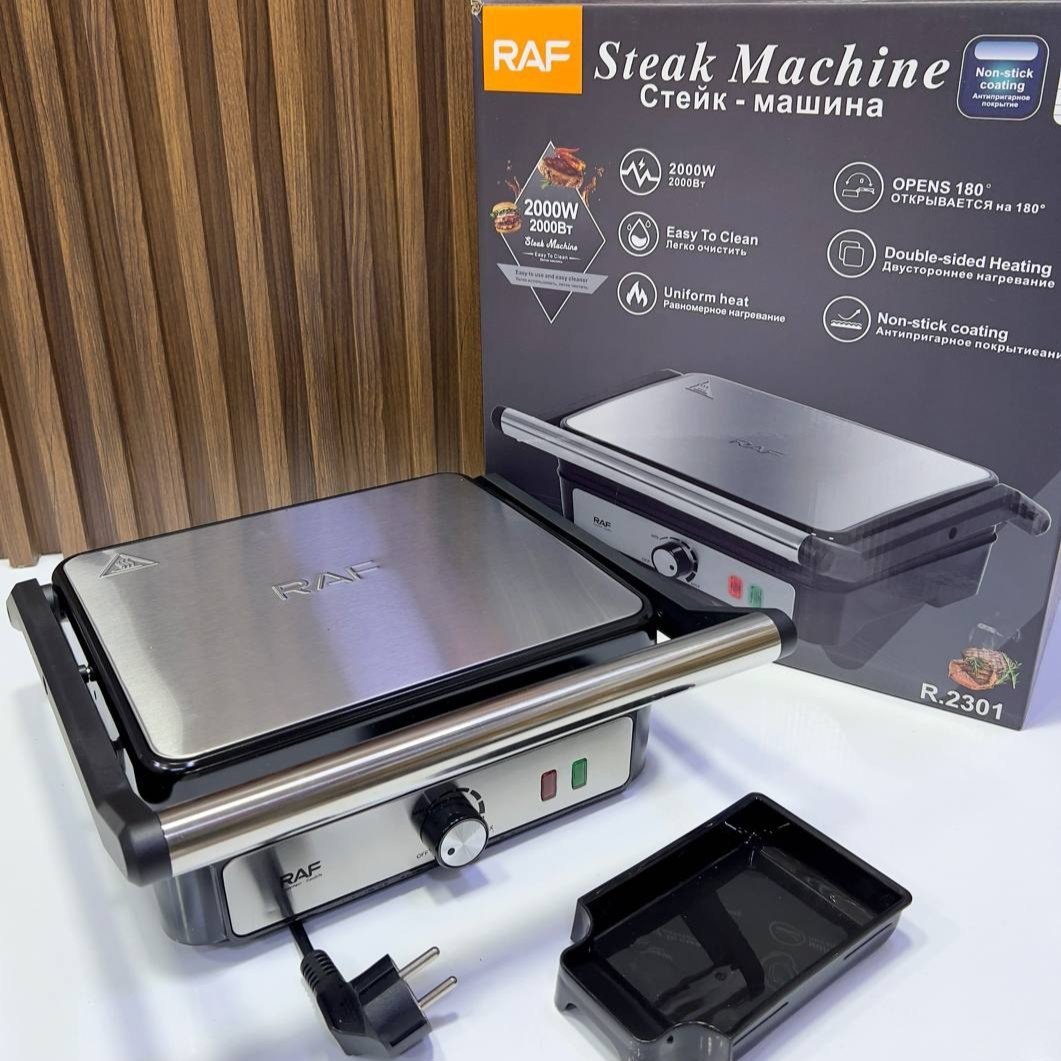 شواية بانيني 2 في 1 كهربائية تفتح 180 درجة للشواء وتحميص،مع قوة 2000 واط - RAF - الصورة 3