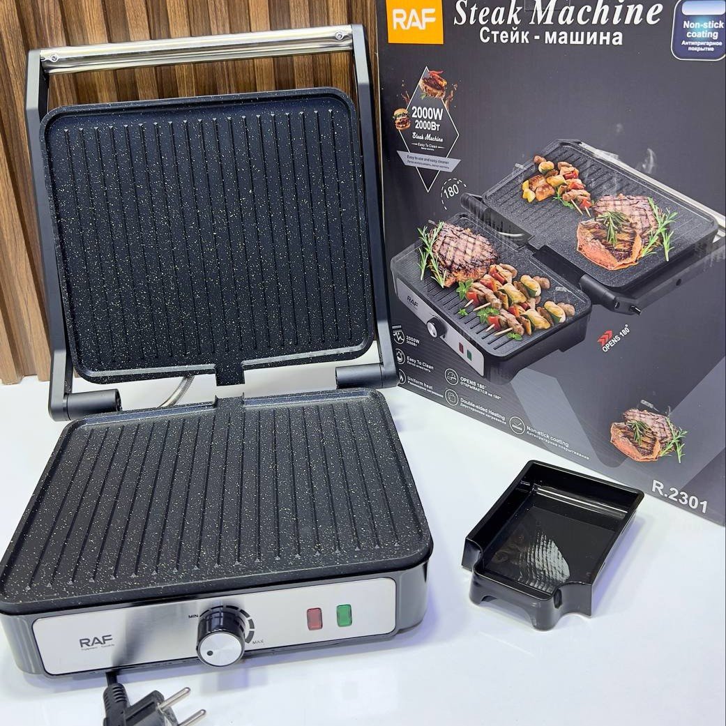 شواية بانيني 2 في 1 كهربائية تفتح 180 درجة للشواء وتحميص،مع قوة 2000 واط - RAF - الصورة 2